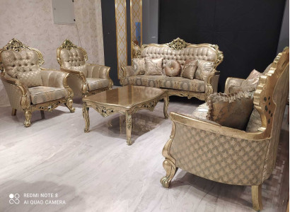 French sofa set Upholstery Furniture couch set 5 pieces. Sofa table